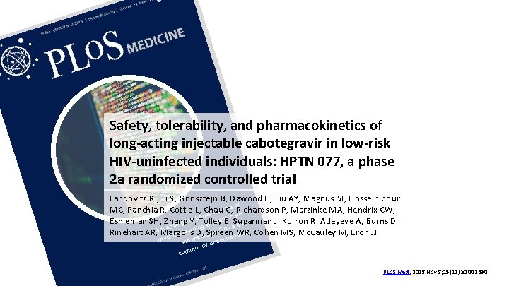 15 1 1 2018 Safety, tolerability, and pharmacokinetics of long-acting injectable cabotegravir in low-risk