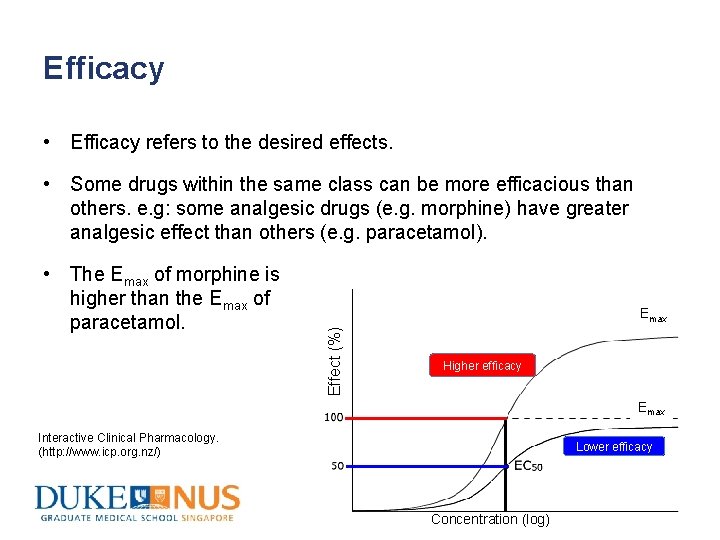 Efficacy • Efficacy refers to the desired effects. • Some drugs within the same