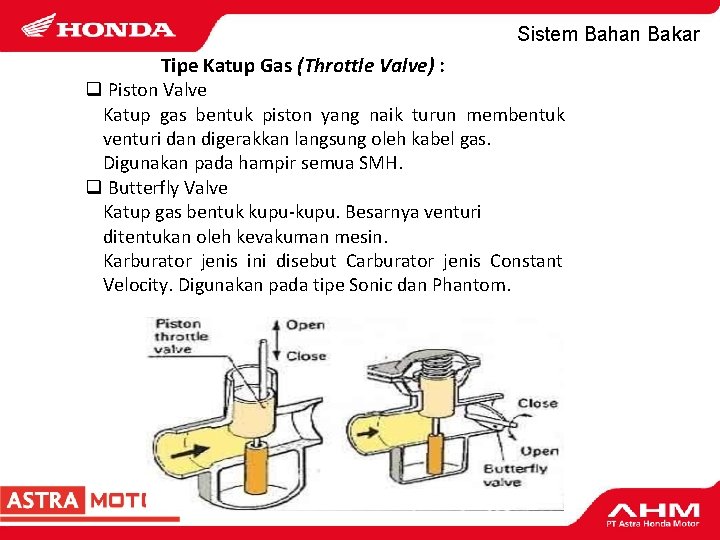 Sistem Bahan Bakar Tipe Katup Gas (Throttle Valve) : Piston Valve Katup gas bentuk