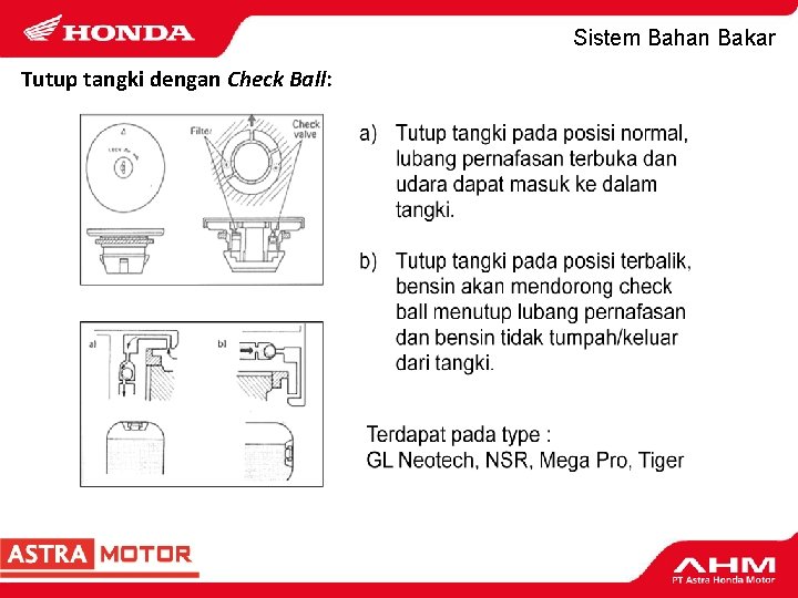 Sistem Bahan Bakar Tutup tangki dengan Check Ball: 