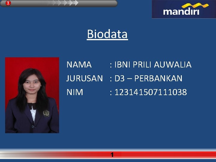 Biodata NAMA : IBNI PRILI AUWALIA JURUSAN : D 3 – PERBANKAN NIM :