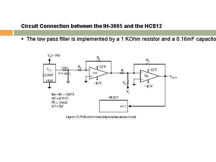 Circuit Connection between the IH-3605 and the HCS 12 § The low pass filter