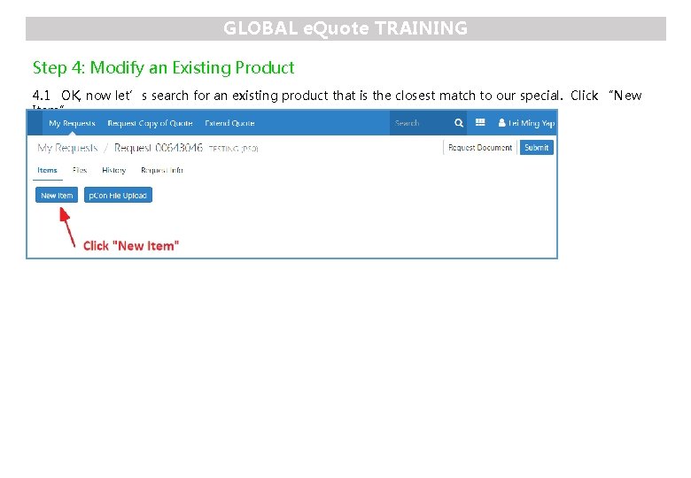 GLOBAL e. Quote TRAINING Step 4: Modify an Existing Product 4. 1 OK, now