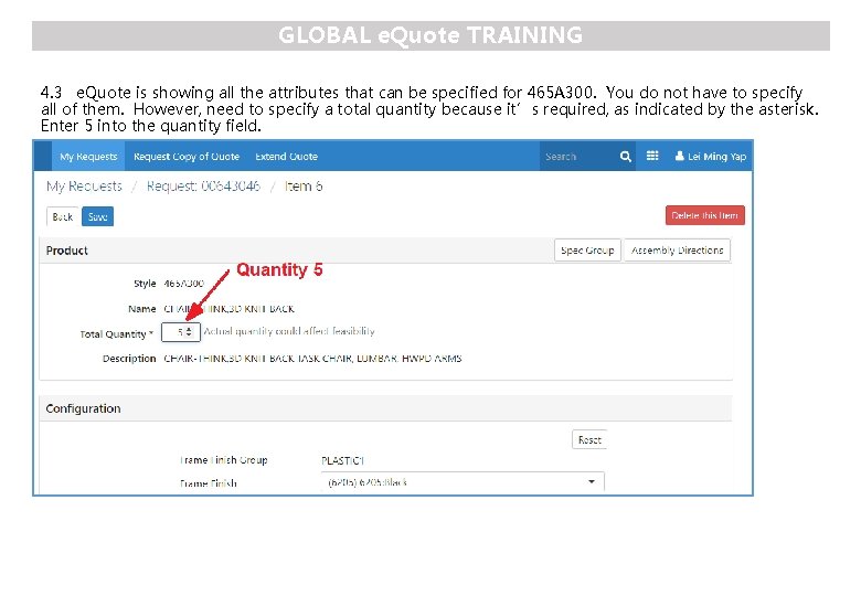 GLOBAL e. Quote TRAINING 4. 3 e. Quote is showing all the attributes that