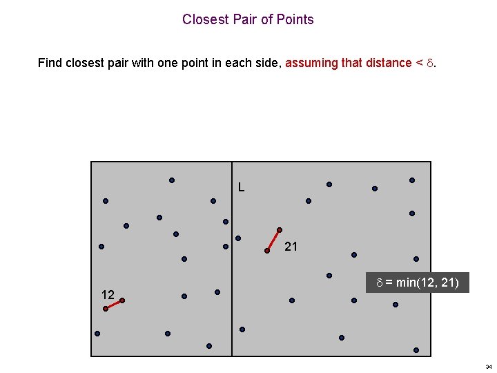 Closest Pair of Points Find closest pair with one point in each side, assuming