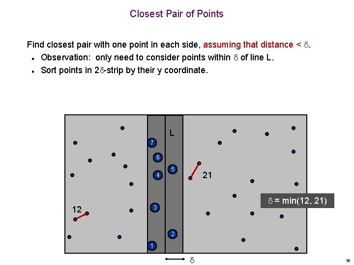 Closest Pair of Points Find closest pair with one point in each side, assuming