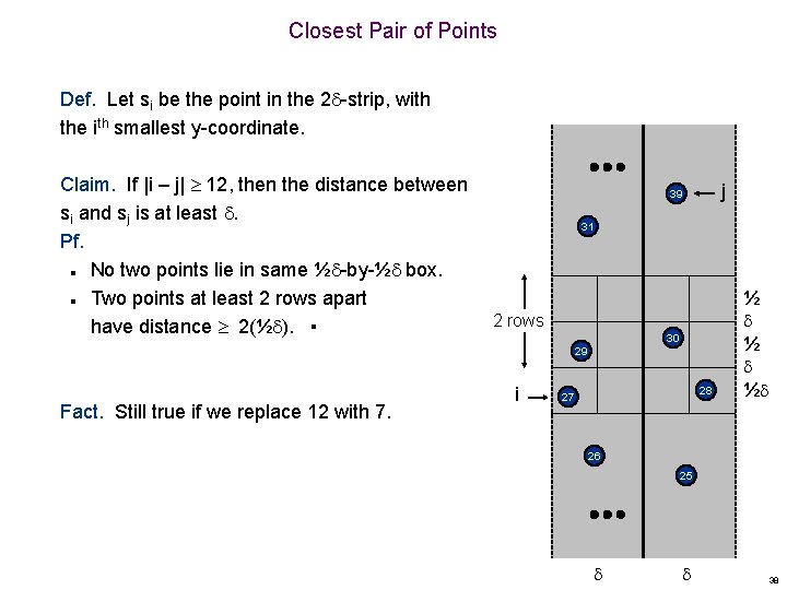 Closest Pair of Points Def. Let si be the point in the 2 -strip,