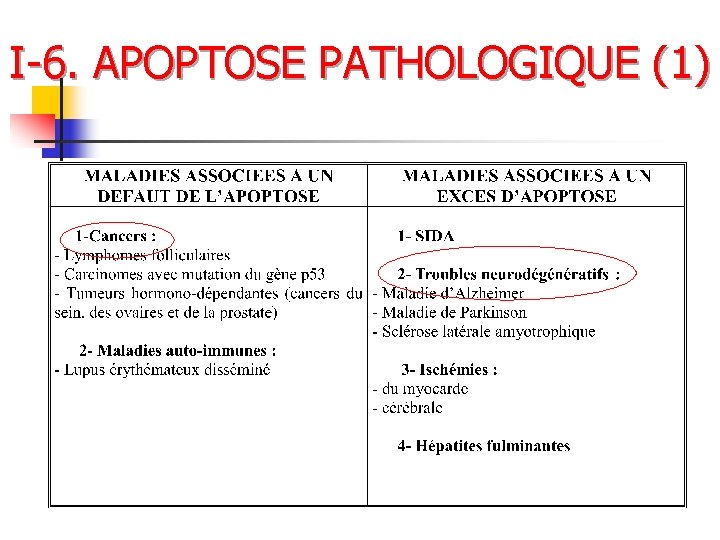 I-6. APOPTOSE PATHOLOGIQUE (1) 