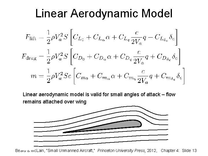 Linear Aerodynamic Model Linear aerodynamic model is valid for small angles of attack –