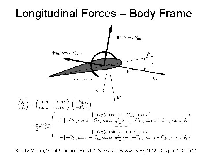 Longitudinal Forces – Body Frame Beard & Mc. Lain, “Small Unmanned Aircraft, ” Princeton