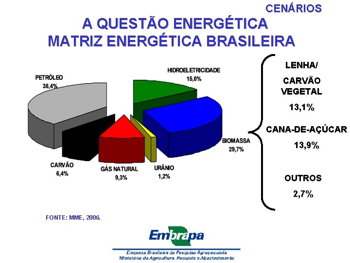 CENÁRIOS A QUESTÃO ENERGÉTICA MATRIZ ENERGÉTICA BRASILEIRA LENHA/ CARVÃO VEGETAL 13, 1% CANA-DE-AÇÚCAR 13,