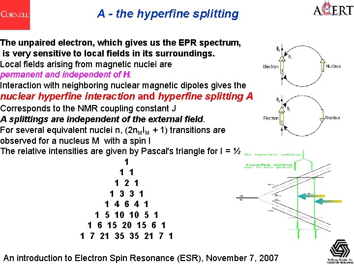 A - the hyperfine splitting The unpaired electron, which gives us the EPR spectrum,