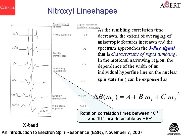 Nitroxyl Lineshapes As the tumbling correlation time decreases, the extent of averaging of anisotropic