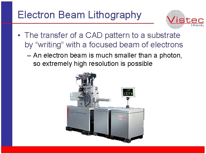Electron Beam Lithography • The transfer of a CAD pattern to a substrate by