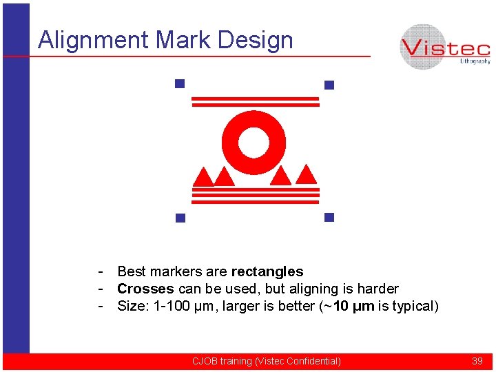 Alignment Mark Design - Best markers are rectangles - Crosses can be used, but