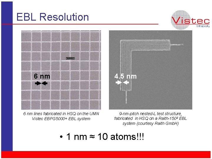 EBL Resolution 4. 5 nm 6 nm lines fabricated in HSQ on the UMN