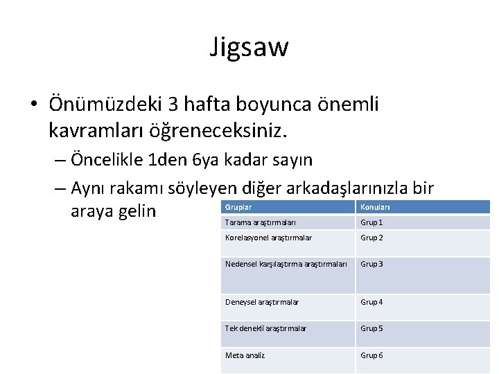 Jigsaw • Önümüzdeki 3 hafta boyunca önemli kavramları öğreneceksiniz. – Öncelikle 1 den 6