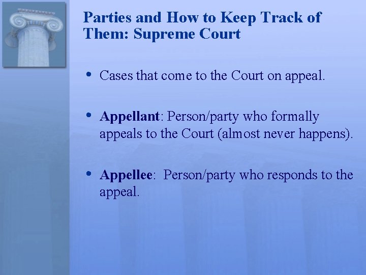 Parties and How to Keep Track of Them: Supreme Court • Cases that come