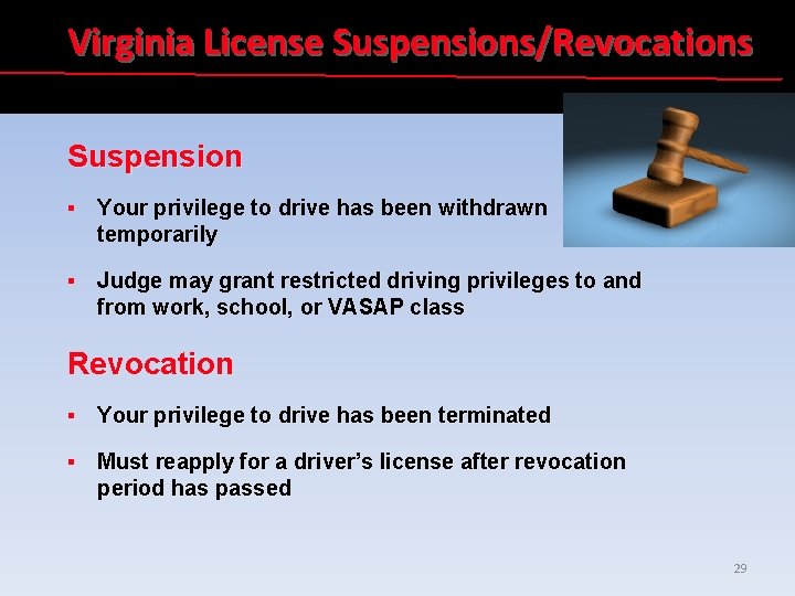 Virginia License Suspensions/Revocations Suspension § Your privilege to drive has been withdrawn temporarily §