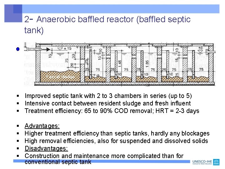 2 - Anaerobic baffled reactor (baffled septic tank) Wastewater influent Effluent Faecal sludge §