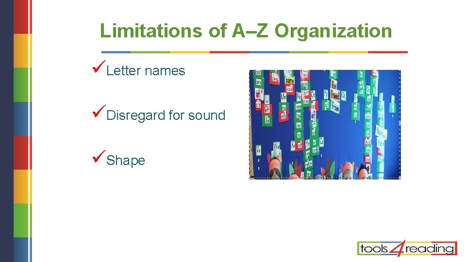 Limitations of A–Z Organization üLetter names üDisregard for sound üShape 