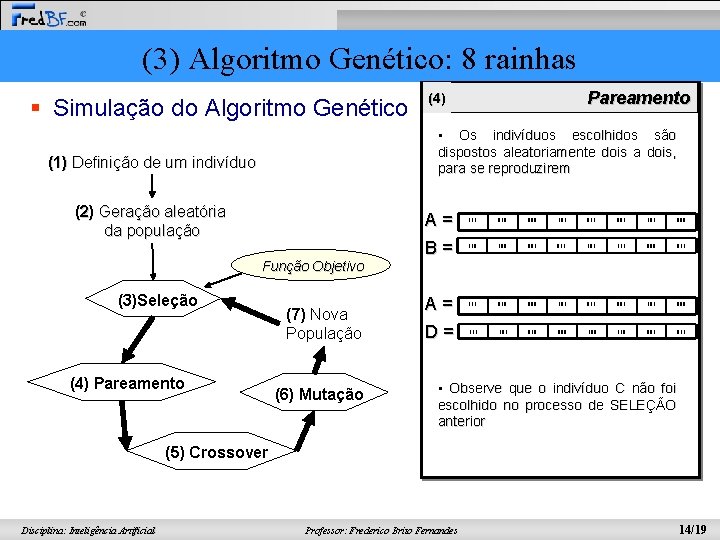 (3) Algoritmo Genético: 8 rainhas § Simulação do Algoritmo Genético Pareamento (4) • Os