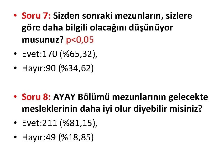  • Soru 7: Sizden sonraki mezunların, sizlere göre daha bilgili olacağını düşünüyor musunuz?