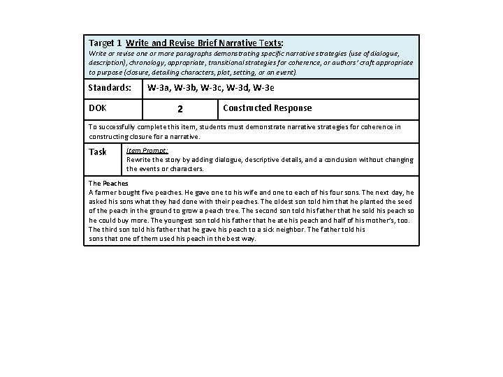 Target 1 Write and Revise Brief Narrative Texts: Write or revise one or more