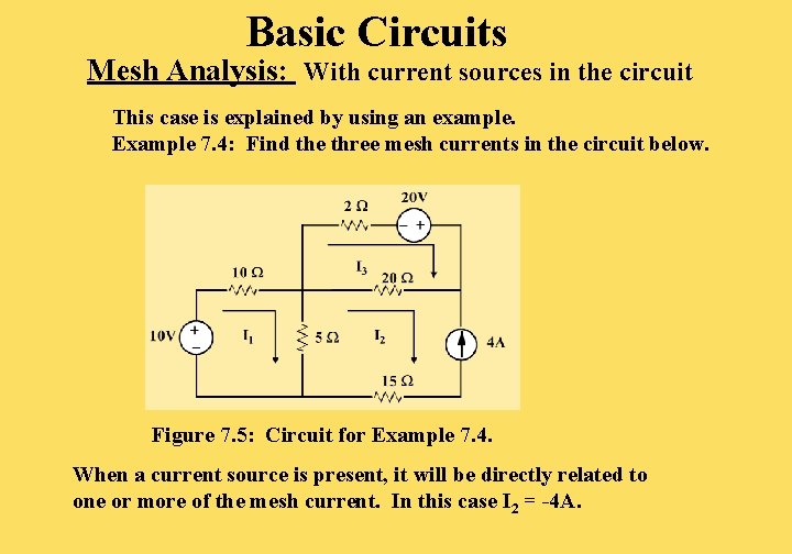 Basic Circuits Mesh Analysis: With current sources in the circuit This case is explained Basic Circuits Mesh Analysis: With current sources in the circuit This case is explained