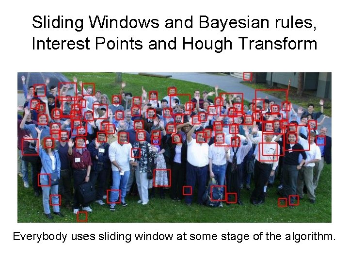 Sliding Windows and Bayesian rules, Interest Points and Hough Transform Everybody uses sliding window