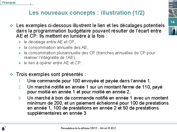 Principes Les nouveaux concepts : illustration (1/2) v Les exemples ci-dessous illustrent le lien