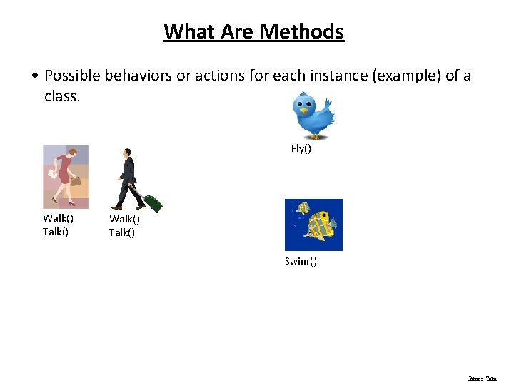 What Are Methods • Possible behaviors or actions for each instance (example) of a