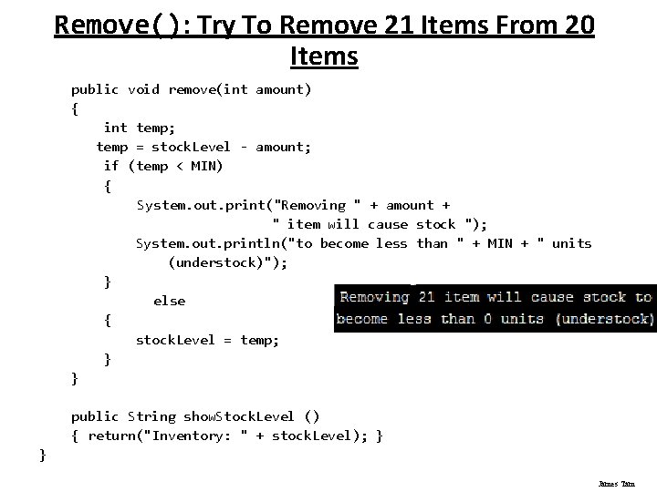 Remove(): Try To Remove 21 Items From 20 Items public void remove(int amount) {