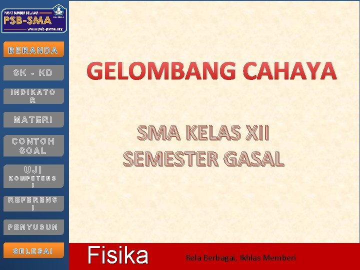 SK - KD GELOMBANG CAHAYA INDIKATO R MATERI CONTOH SOAL UJI SMA KELAS XII