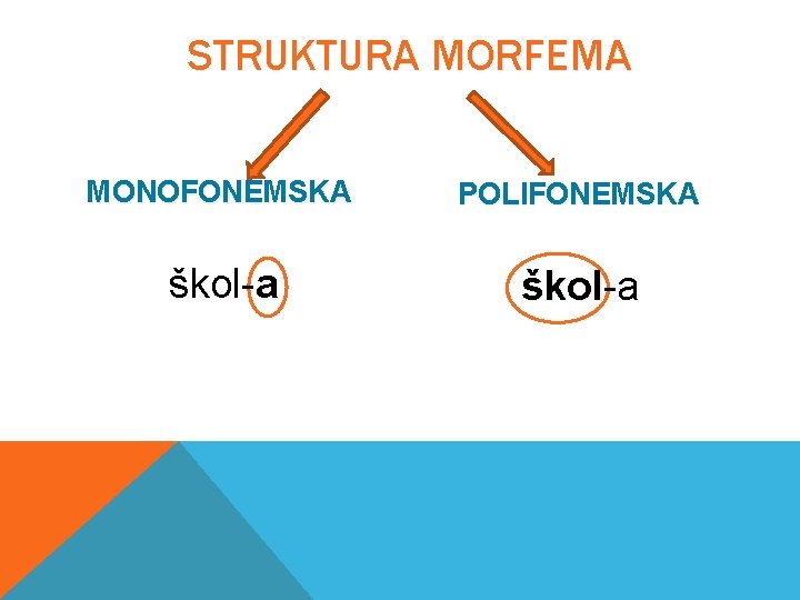 STRUKTURA MORFEMA MONOFONEMSKA POLIFONEMSKA škol-a škol 