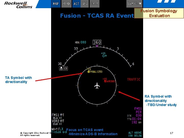 Fusion - TCAS RA Event Fusion Symbology Evaluation TA Symbol with directionality RA Symbol