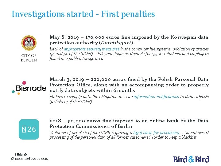 Investigations started - First penalties May 8, 2019 – 170, 000 euros fine imposed