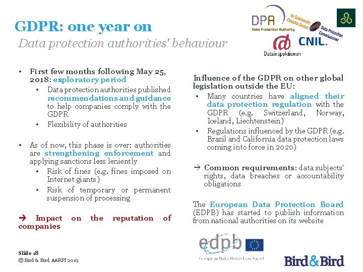 GDPR: one year on Data protection authorities' behaviour • First few months following May