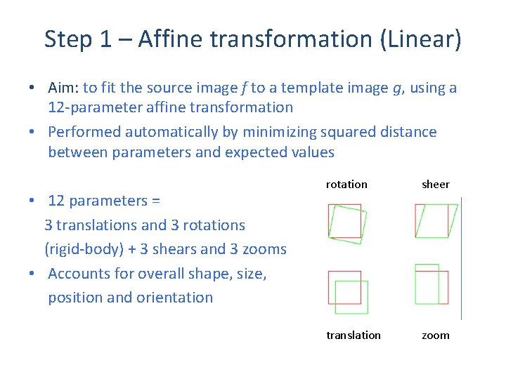 Step 1 – Affine transformation (Linear) • Aim: to fit the source image f