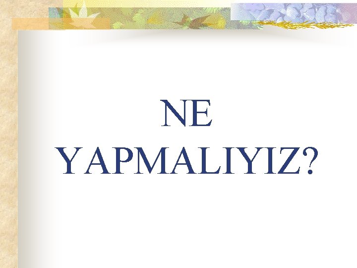 NE YAPMALIYIZ? 