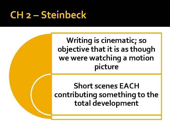 CH 2 – Steinbeck Writing is cinematic; so objective that it is as though