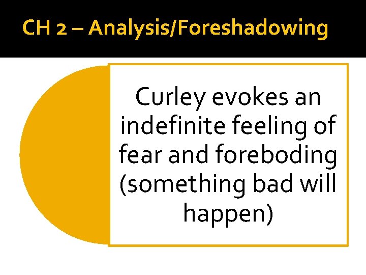 CH 2 – Analysis/Foreshadowing Curley evokes an indefinite feeling of fear and foreboding (something