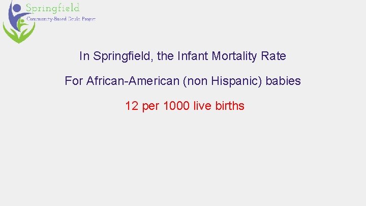 In Springfield, the Infant Mortality Rate For African-American (non Hispanic) babies 12 per 1000