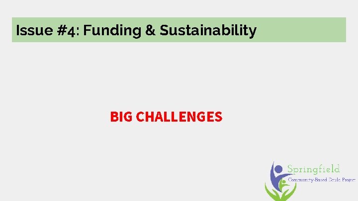 Issue #4: Funding & Sustainability BIG CHALLENGES 