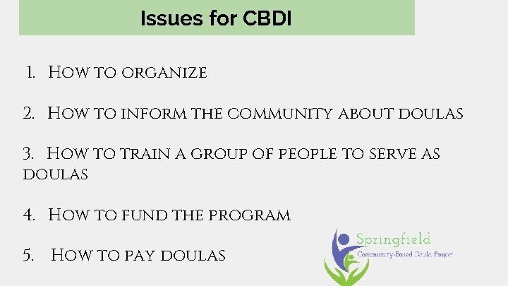 Issues for CBDI 1. How to organize 2. How to inform the community about