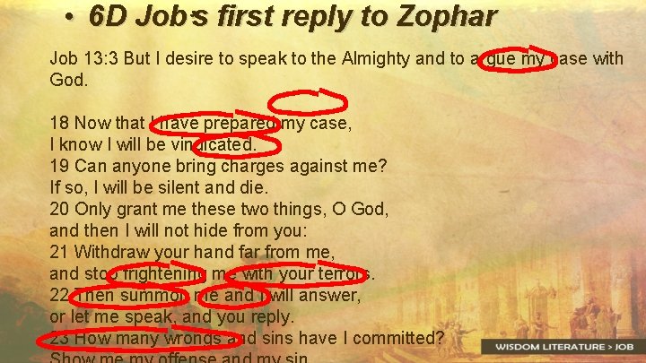  • 6 D Job’s first reply to Zophar Job 13: 3 But I