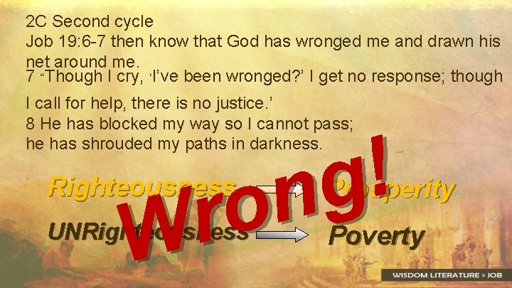 2 C Second cycle Job 19: 6 -7 then know that God has wronged