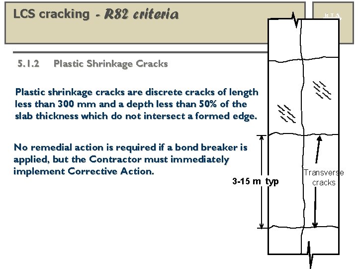 LCS cracking 5. 1. 2 - R 82 criteria Plastic Shrinkage Cracks Plastic shrinkage