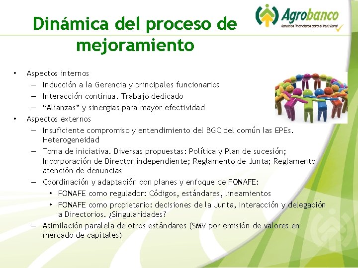 Dinámica del proceso de mejoramiento • • Aspectos internos – Inducción a la Gerencia