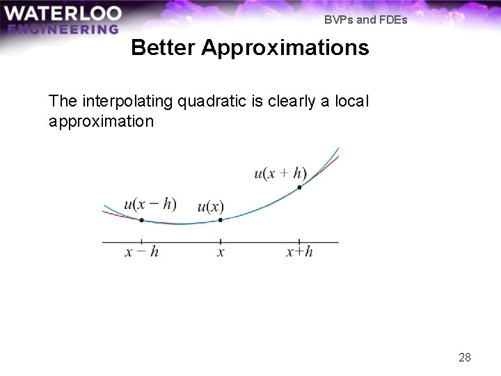 BVPs and FDEs Better Approximations The interpolating quadratic is clearly a local approximation 28